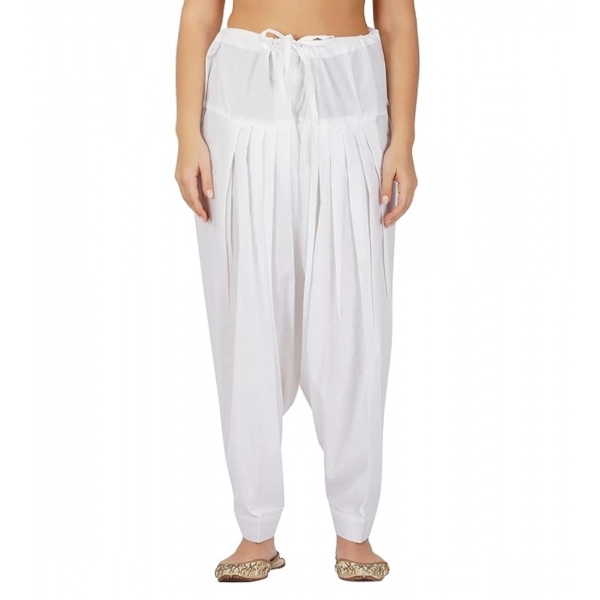 Dropship Women's Casual Cotton Cambric Solid Drawstring Bottomwear (White)