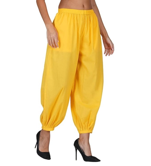 Women's Casual Cotton Cambric Solid Elastic Waist Patiala Harem Pants (Yellow)