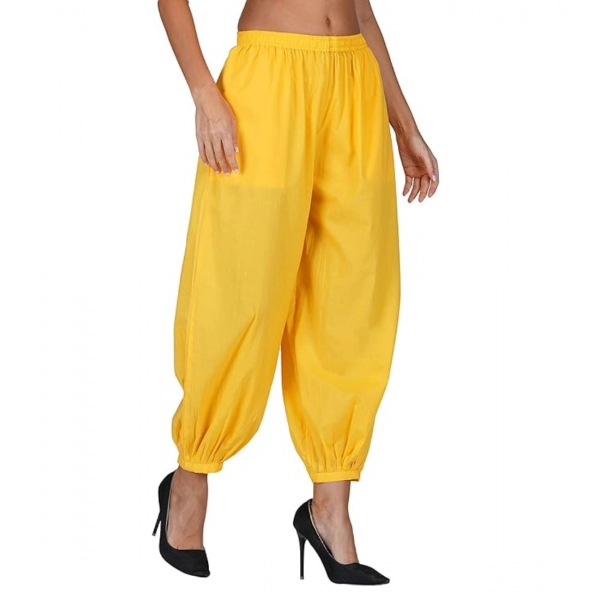 Dropship Women's Casual Cotton Cambric Solid Elastic Waist Patiala Harem Pants (Yellow)