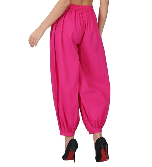Women's Casual Cotton Cambric Solid Elastic Waist Patiala Harem Pants (Pink)