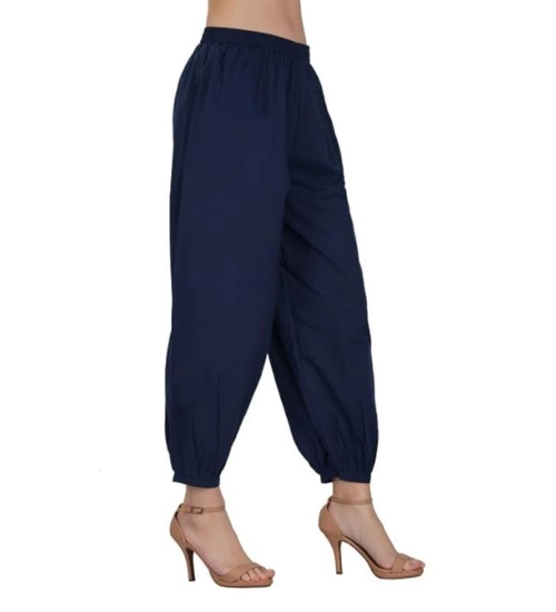 Women's Casual Cotton Cambric Solid Elastic Waist Patiala Harem Pants (Navy Blue)
