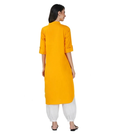 Women's Casual Cotton Solid 3-4 Sleeve Kurti (Yellow)