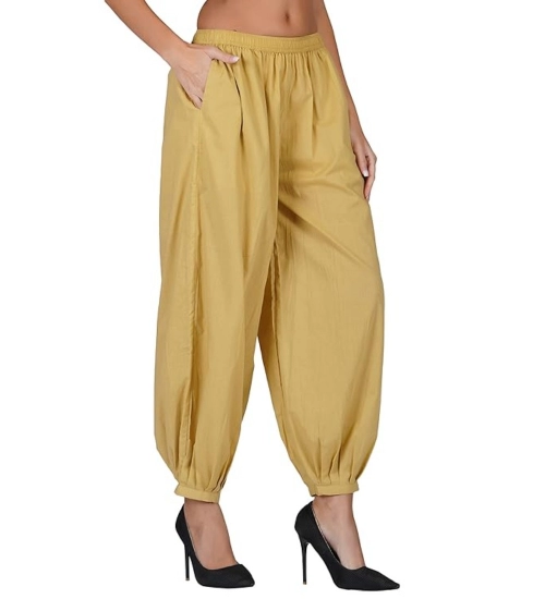 Women's Casual Cotton Cambric Solid Elastic Waist Patiala Harem Pants (Beige)