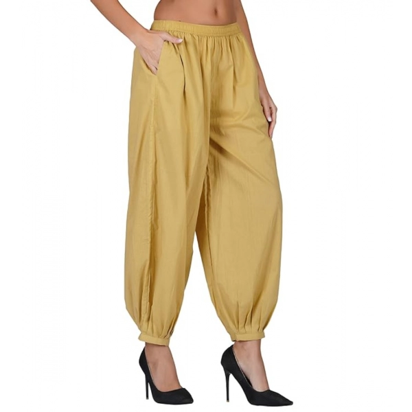 Dropship Women's Casual Cotton Cambric Solid Elastic Waist Patiala Harem Pants (Beige)