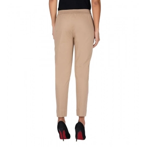 Generic Women's Casual Cotton Lycra Solid Trouser Pants (Beige)