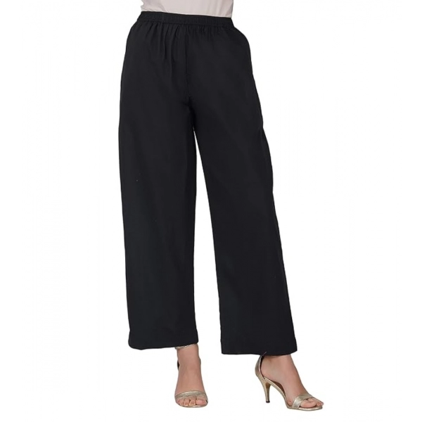 Dropship Women's Casual Cotton Cambric Solid Elastic Palazzo Trousers (Black)