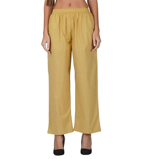 Women's Casual Cotton Cambric Solid Elastic Palazzo Trousers (Beige)