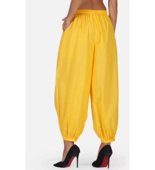 Women's Casual Cotton Cambric Solid Elastic Waist Patiala Harem Pants (Yellow)
