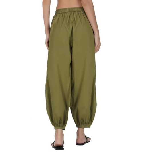 Women's Casual Cotton Cambric Solid Elastic Waist Patiala Harem Pants (Green)