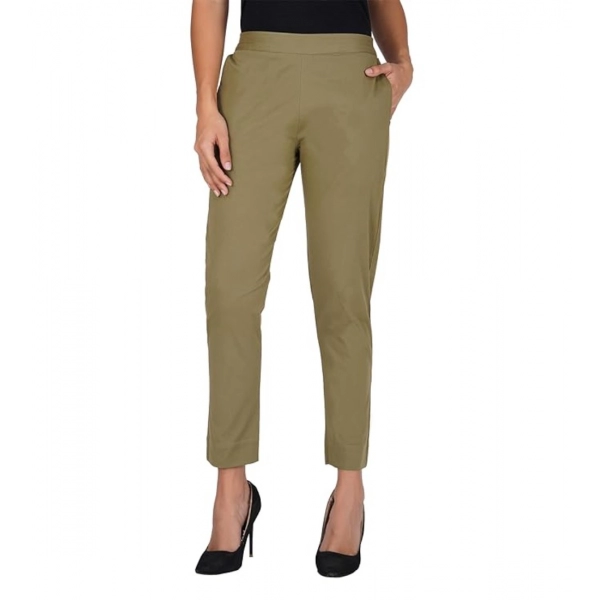 Dropship Women's Casual Cotton Lycra Solid Trouser Pants (Green)