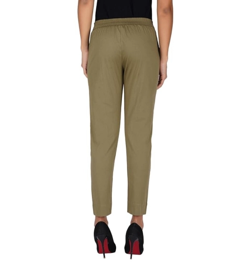 Women's Casual Cotton Lycra Solid Trouser Pants (Green)