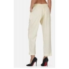 Dropship Women's Casual Cotton Flax Solid Adjustable Waist Trouser Pants (Cream)