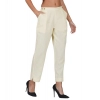Dropship Women's Casual Cotton Flax Solid Adjustable Waist Trouser Pants (Cream)