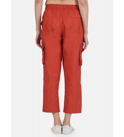 Women's Casual Cotton Solid Cargo Pants (Rust)