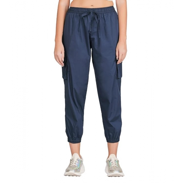 Dropship Women's Casual Cotton Solid Elastic with Drawstring Cargo Pants (Navy Blue)