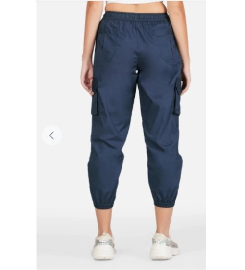 Women's Casual Cotton Solid Elastic with Drawstring Cargo Pants (Navy Blue)
