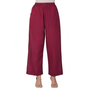 Generic Women's Casual Cotton Cambric Solid Elastic Palazzo Trousers (Maroon)