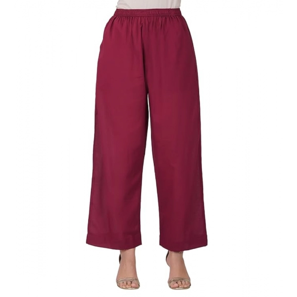 Dropship Women's Casual Cotton Cambric Solid Elastic Palazzo Trousers (Maroon)