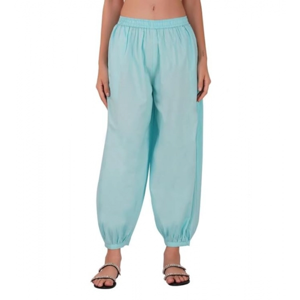 Dropship Women's Casual Cotton Cambric Solid Elastic Waist Patiala Harem Pants (Blue)