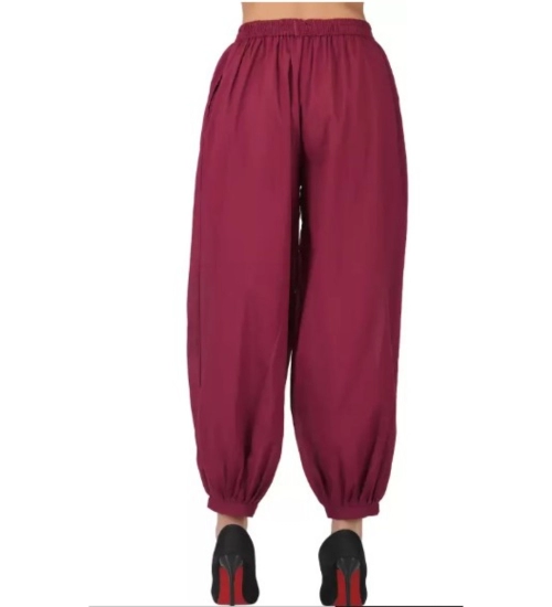 Women's Casual Cotton Cambric Solid Elastic Waist Patiala Harem Pants (Maroon)