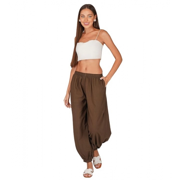 Dropship Women's Casual Cotton Cambric Solid Elastic Waist Patiala Harem Pants (Brown)