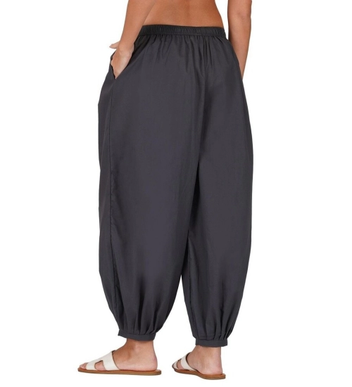 Women's Casual Cotton Cambric Solid Elastic Patiala Harem Pants (Dark Grey)