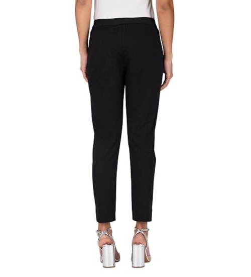 Women's Casual Cotton Lycra Solid Trouser Pants (Black)