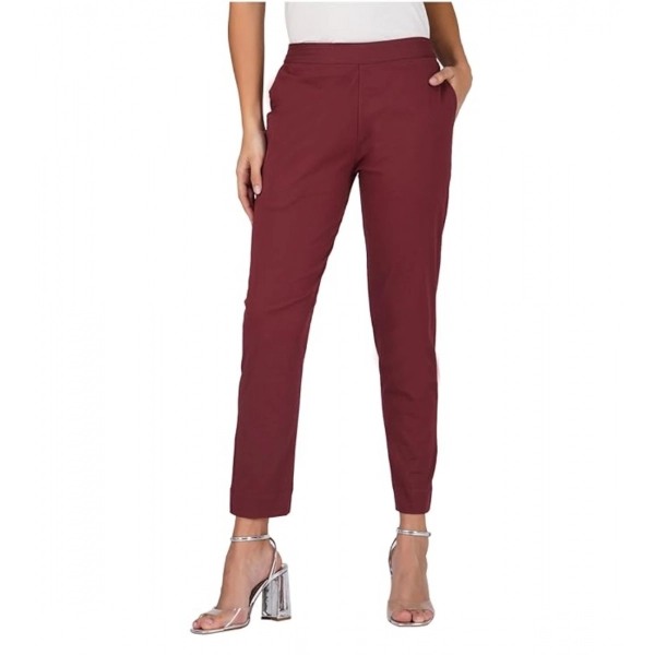 Dropship Women's Casual Cotton Lycra Solid Trouser Pants (Maroon)