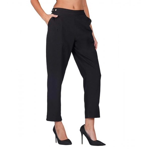 Dropship Women's Casual Cotton Flax Solid Adjustable Waist Trouser Pants (Black)