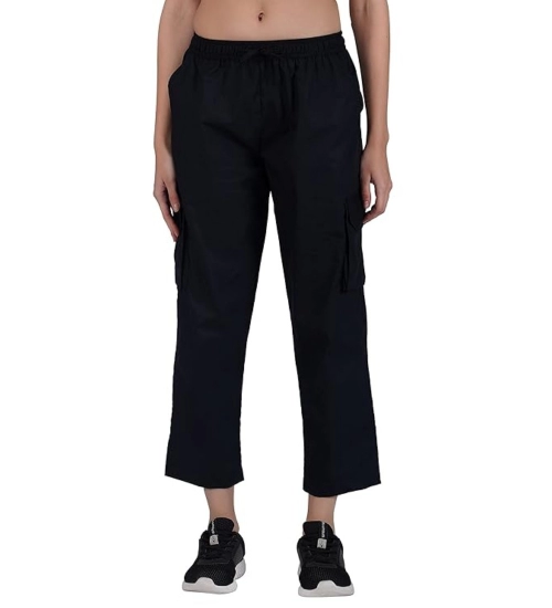 Women's Casual Cotton Solid Cargo Pants (Black)