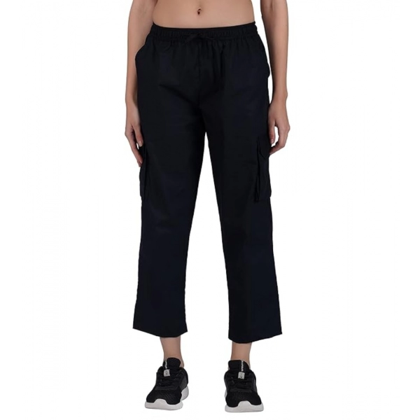 Dropship Women's Casual Cotton Solid Cargo Pants (Black)