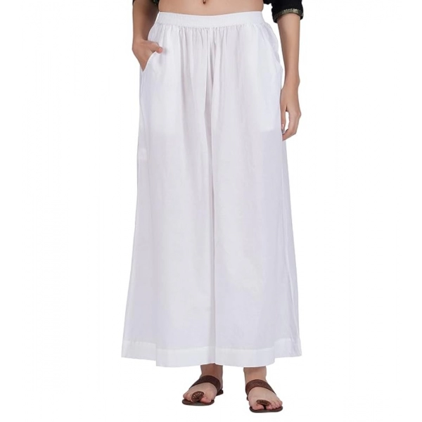 Dropship Women's Casual Cotton Solid Elastic Palazzo (White)