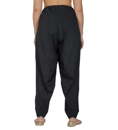 Women's Casual Cotton Cambric Solid Drawstring Bottomwear (Black)