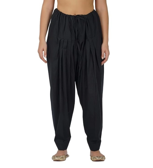 Women's Casual Cotton Cambric Solid Drawstring Bottomwear (Black)