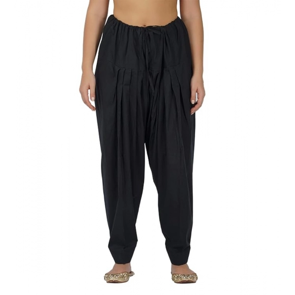 Dropship Women's Casual Cotton Cambric Solid Drawstring Bottomwear (Black)