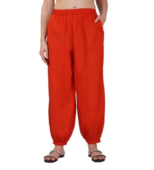 Women's Casual Cotton Cambric Solid Elastic Waist Patiala Harem Pants (Rust)