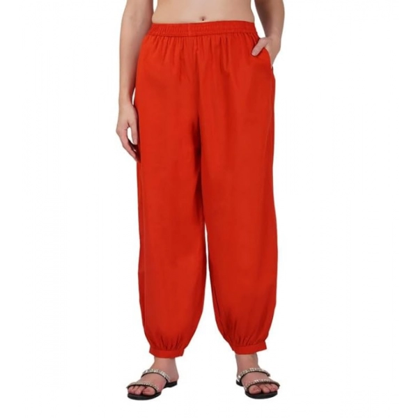 Dropship Women's Casual Cotton Cambric Solid Elastic Waist Patiala Harem Pants (Rust)