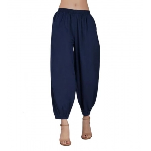 Generic Women's Casual Cotton Cambric Solid Elastic Waist Patiala Harem Pants (Navy Blue)