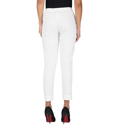 Women's Casual Cotton Lycra Solid Trouser Pants (White)