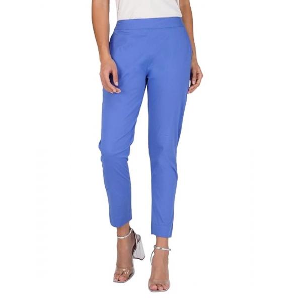 Dropship Women's Casual Cotton Lycra Solid Trouser Pants (Blue)