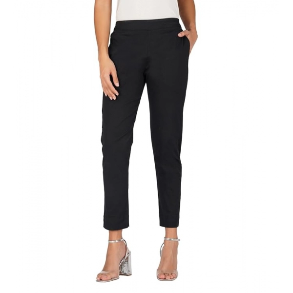 Dropship Women's Casual Cotton Lycra Solid Trouser Pants (Black)