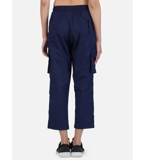 Women's Casual Cotton Solid Cargo Pants (Navy Blue)