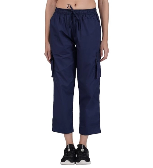 Women's Casual Cotton Solid Cargo Pants (Navy Blue)