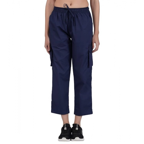 Dropship Women's Casual Cotton Solid Cargo Pants (Navy Blue)