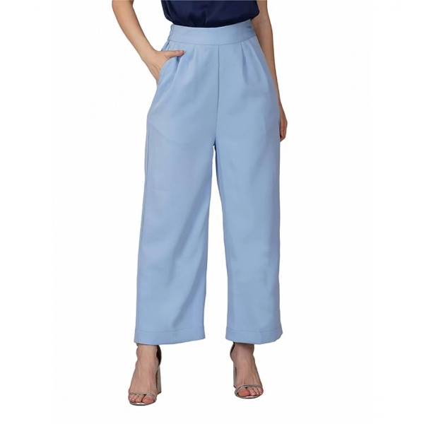 Dropship Women's Casual Cotton Solid Pants (Sky Blue)