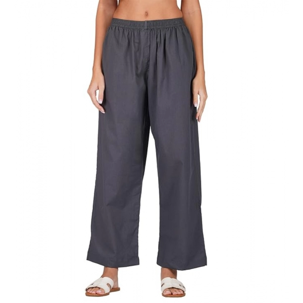 Dropship Women's Casual Cotton Cambric Solid Elastic Palazzo Trousers (Dark Grey)