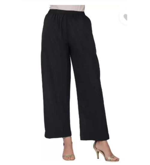 Women's Casual Cotton Cambric Solid Elastic Palazzo Trousers (Black)