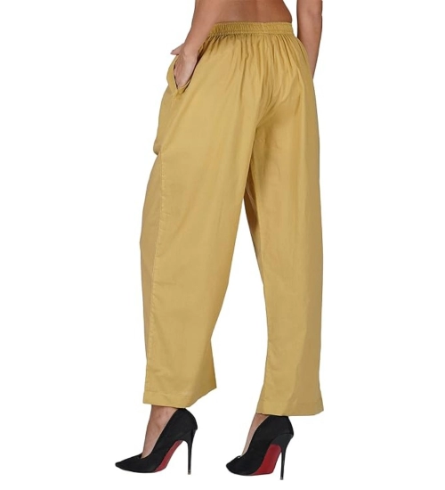 Women's Casual Cotton Cambric Solid Elastic Palazzo Trousers (Beige)