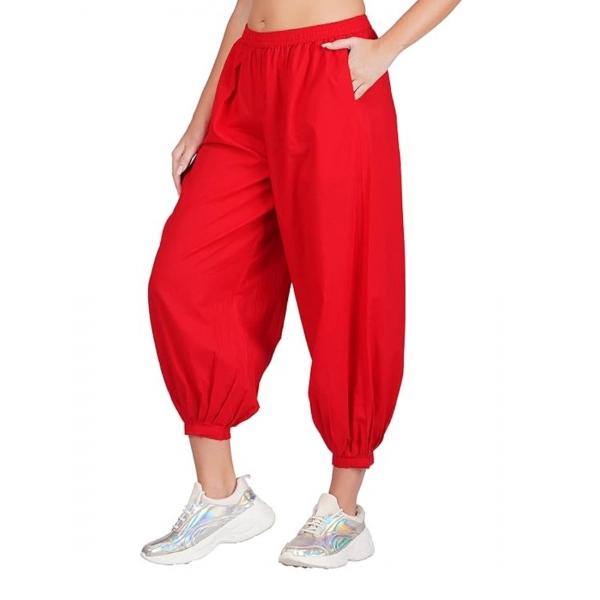 Dropship Women's Casual Cotton Cambric Solid Elastic Waist Patiala Harem Pants (Red)