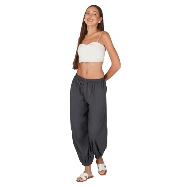 Dropship Women's Casual Cotton Cambric Solid Elastic Patiala Harem Pants (Dark Grey)
